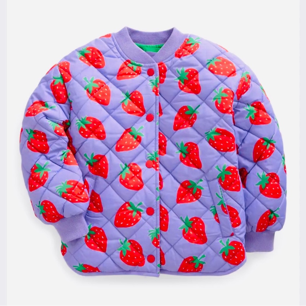 Mini Boden Purple Quilted Strawberry Print Jacket